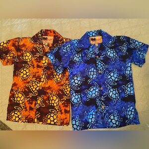 Ingear Kids Button Down Shirts - Orange and Blue Turtle Print